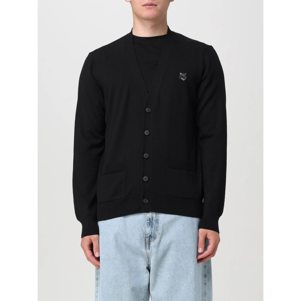 Maison Kitsuné Zwarte Fox Head Patch Cardigan Sweater Black Heren