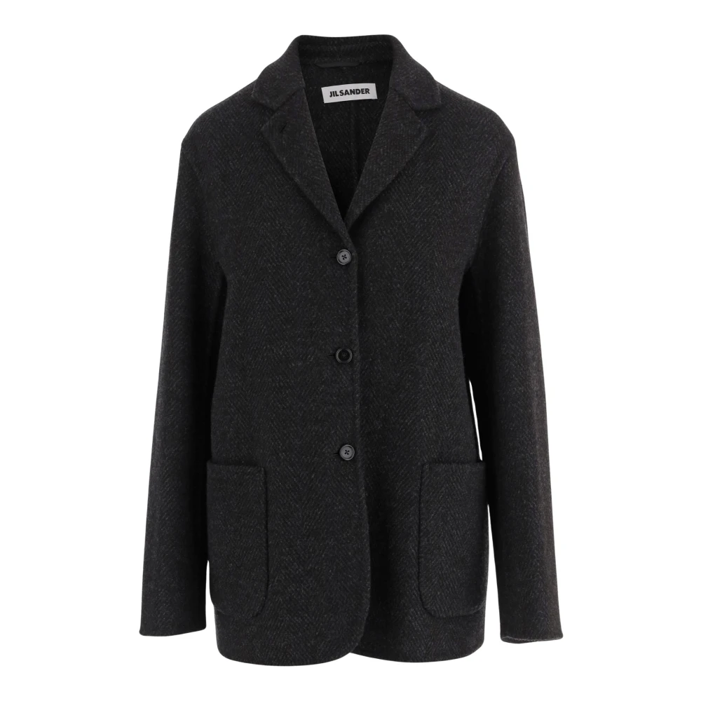Jil Sander Gray Blazers, Female, L, Wool Herringbone Coat