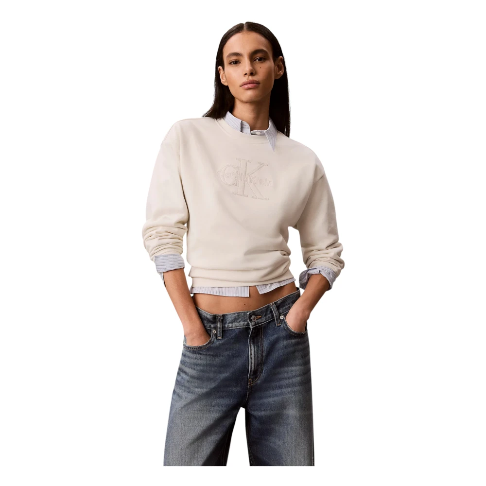 Calvin Klein Jeans Women's Beige Sweatshirts, M, Crewneck Sweatshirt
