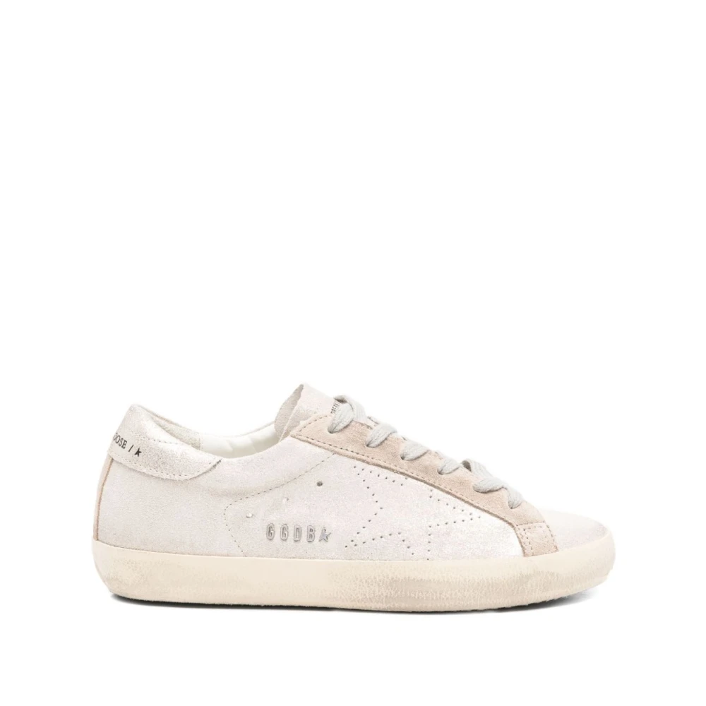 Golden Goose Women's Beige Sneakers, 4 Uk, Silver Lace-Up Rubber Sole Trainers