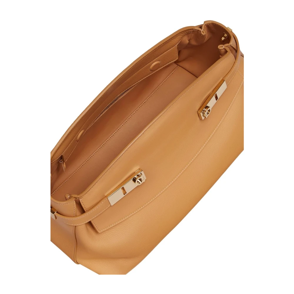 Salvatore Ferragamo Lichtbruine Gehamerde Leren Schoudertas Brown Dames