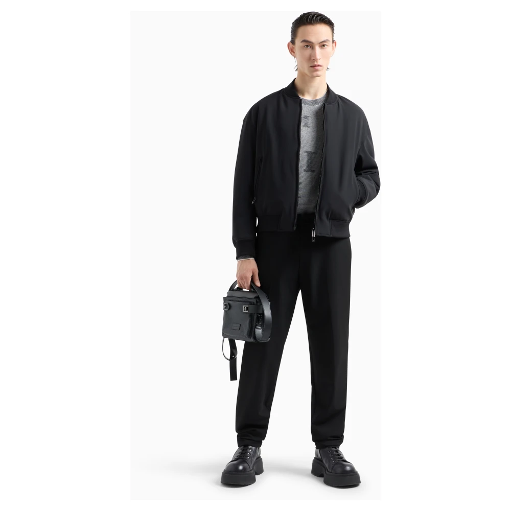 Emporio Armani Gestreepte wollen trui met jacquard-letters Gray Heren