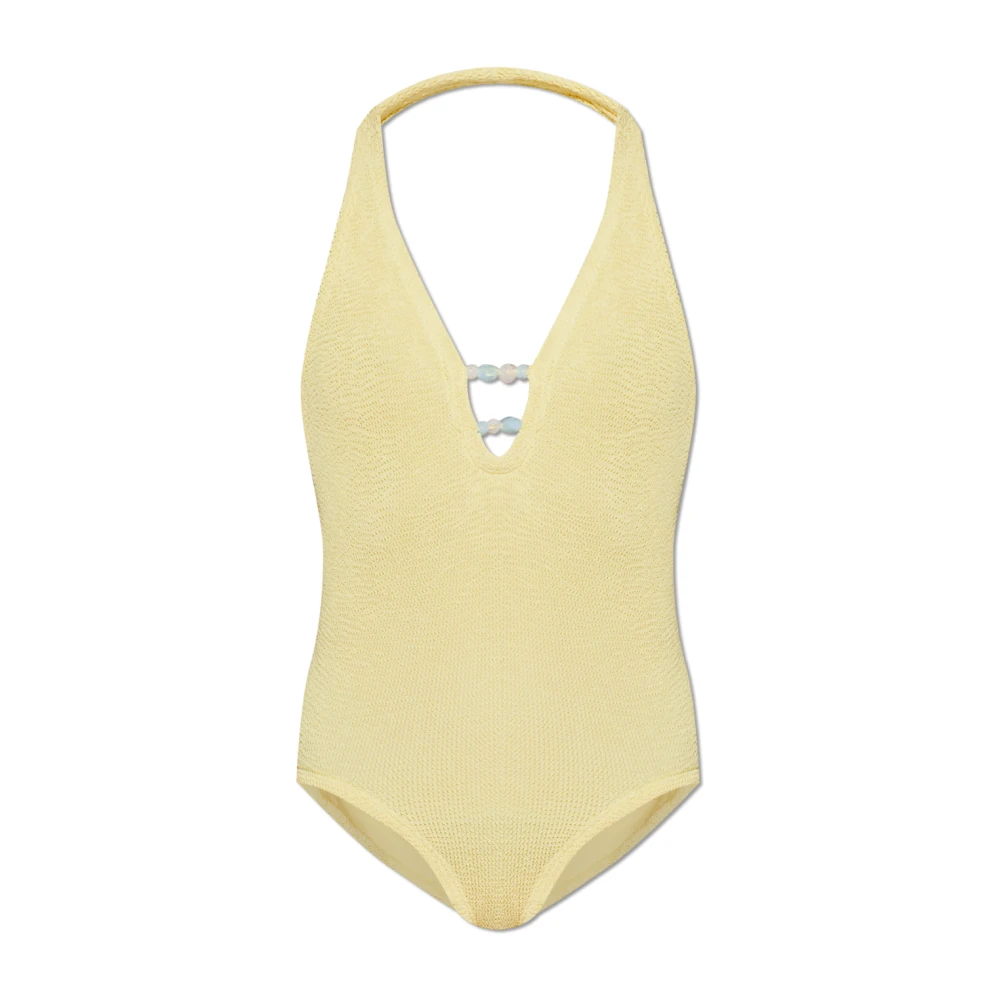 Hunza G Women's Yellow Swimsuits, One Size, Adriana Beaded Swimsuit