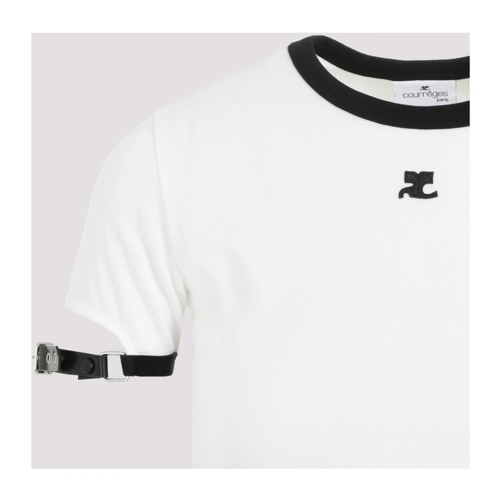 Courrèges Witte Katoenen T-shirt met Gesp Detail White Dames
