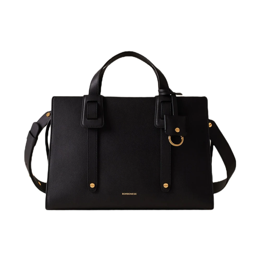 Borbonese Women's Black Handbags, One Size, Leather Handbag With Removable Strap