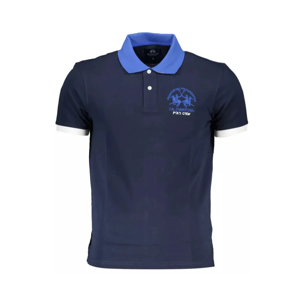 LA MARTINA Blauw Katoenen Poloshirt Korte Mouwen Regular Fit Blue Heren