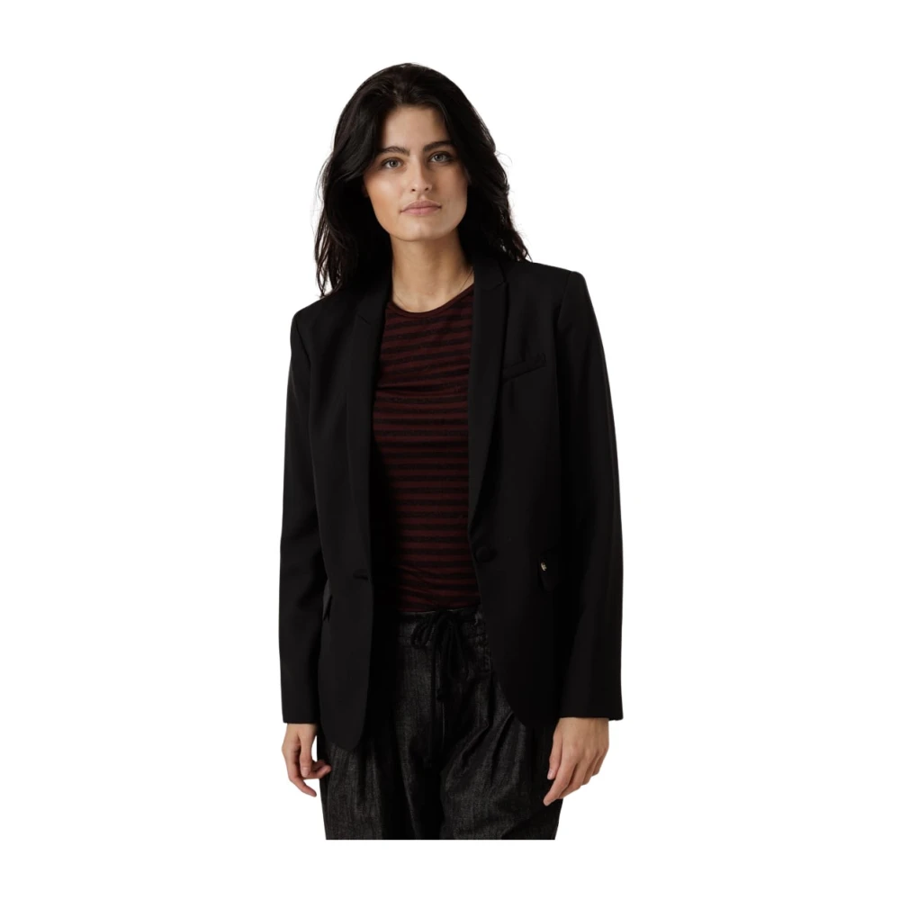 MOS MOSH Zwarte Blazer met Knoopsluiting en Zakken Black Dames