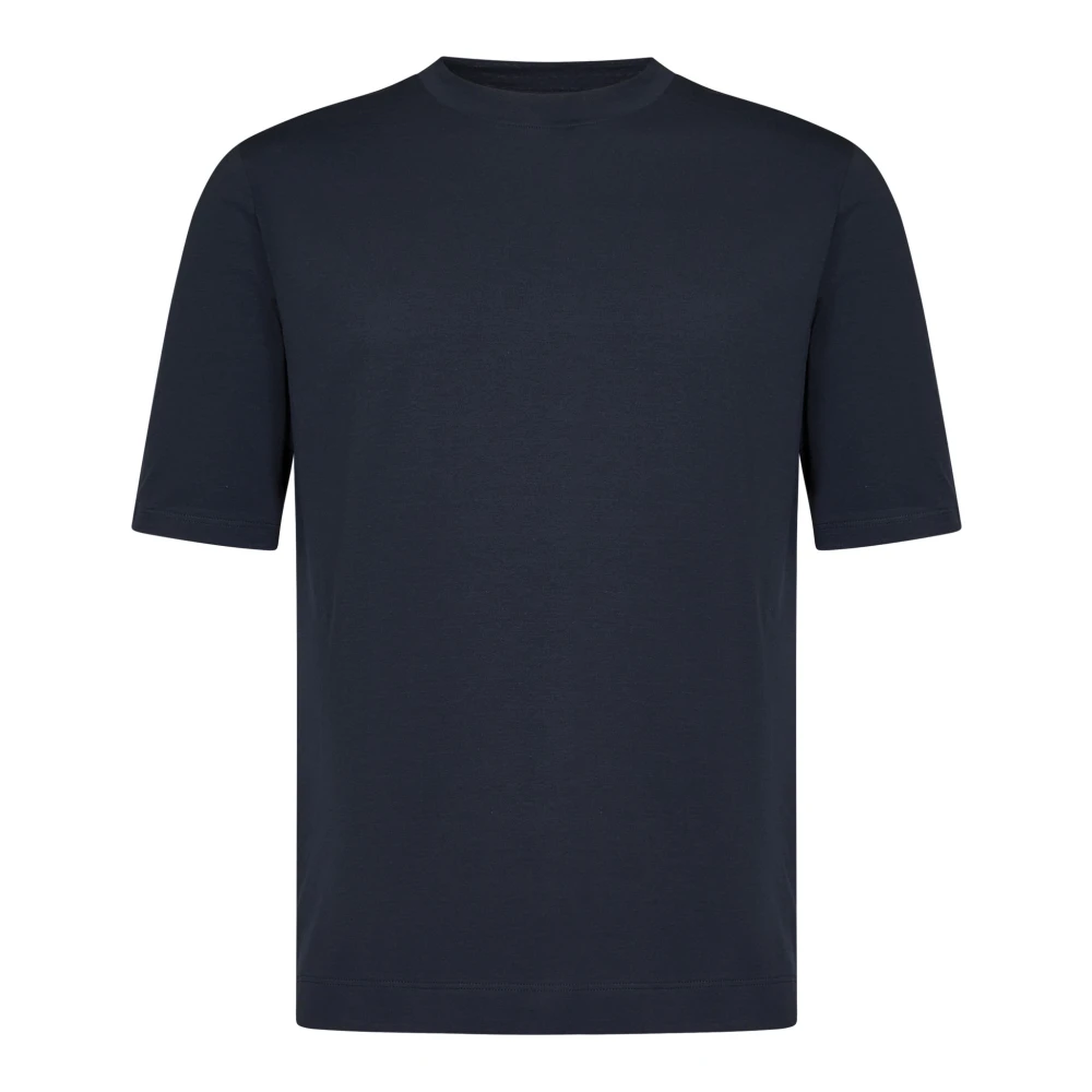 Malo Blå Ribbad Crewneck T-shirt Blue, Herr