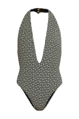 Monogram-jacquard Halterneck Baddräkt