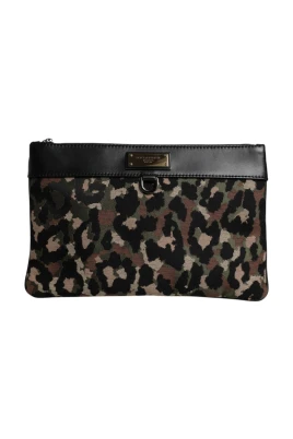 Leopard Jacquard Print Logo Plaque Pouch Bag