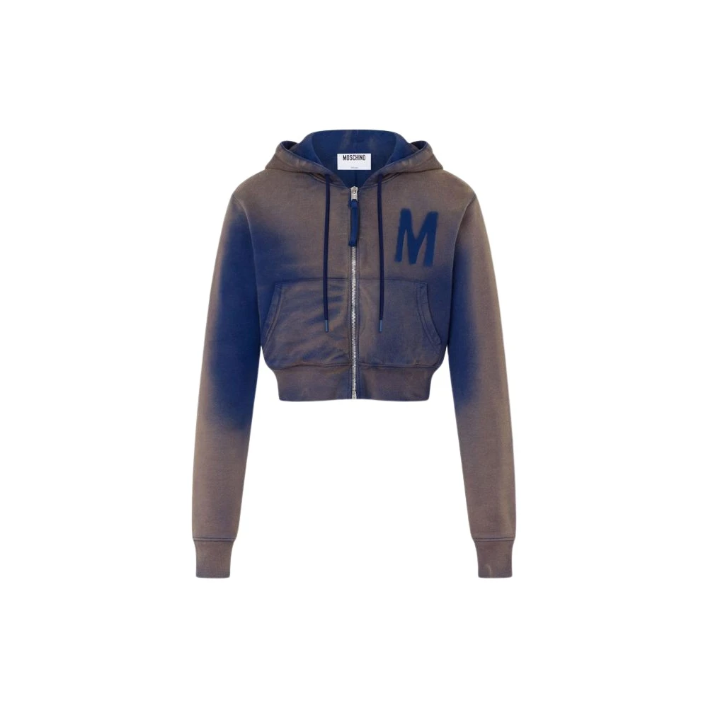 Moschino Unisex Blue Printed Cotton Crop Sweatshirt