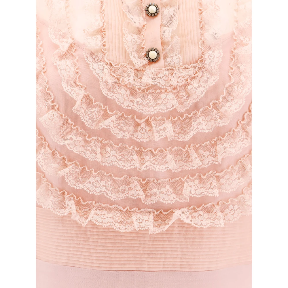 Valentino Crepe jurk met kanten details en juweel Pink Dames