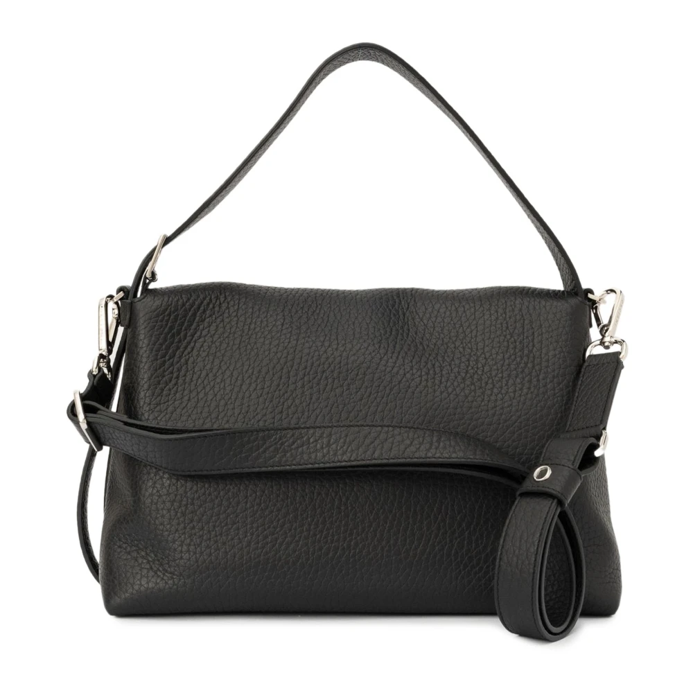 Orciani Zachte Zwarte Leren Schoudertas Black Dames