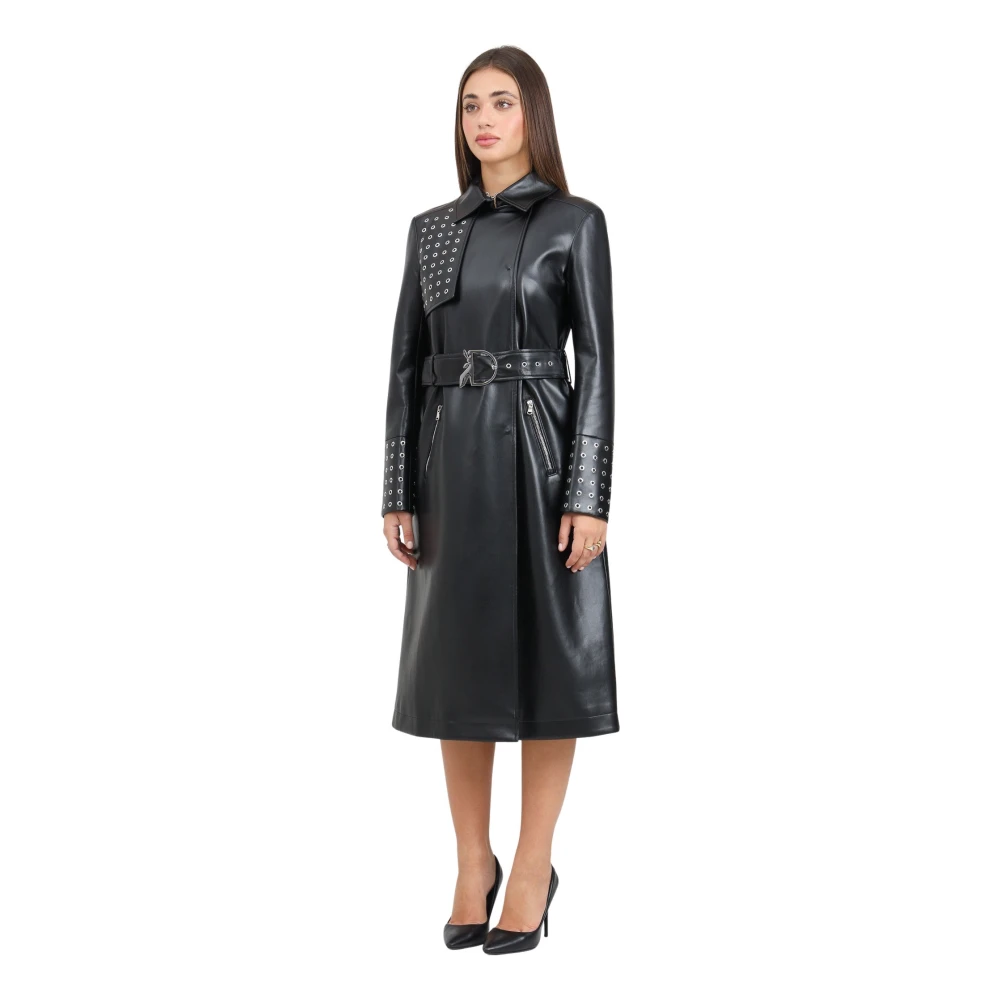 PATRIZIA PEPE Zwarte Trenchcoat met Metalen Details Black Dames