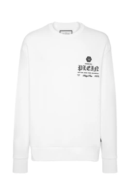 Tryckt Bomulls Sweatshirt med Rund Hals