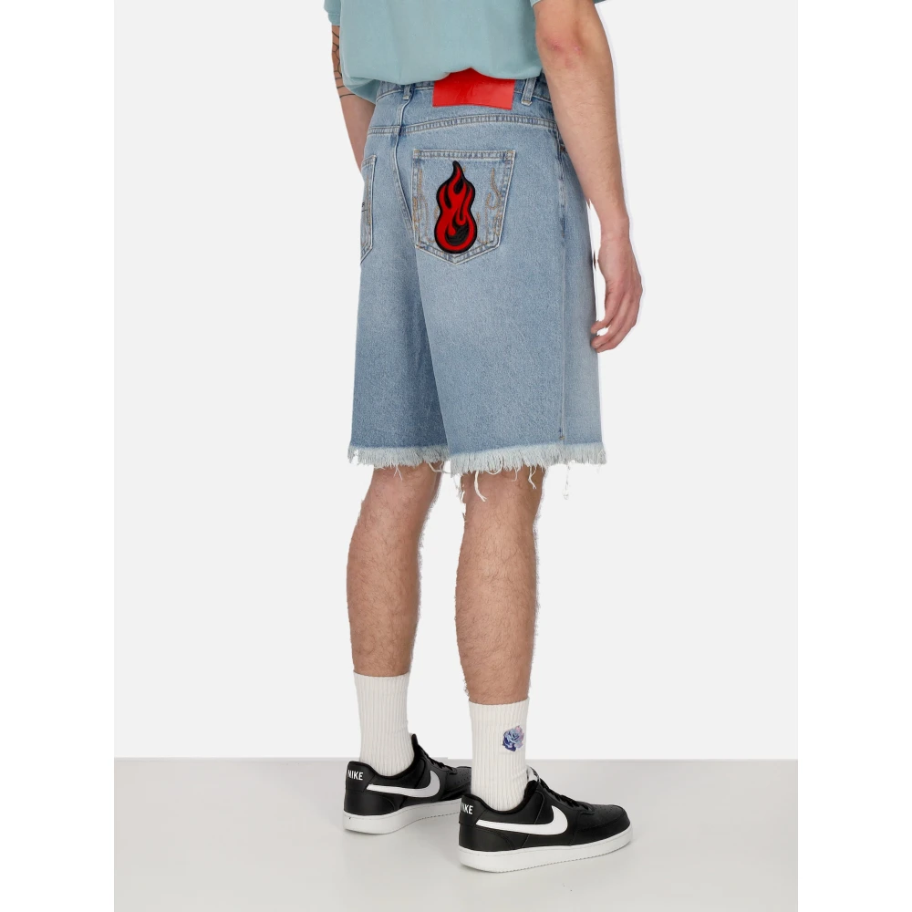 Vision OF Super Flame Patch Denim Shorts Blue Heren