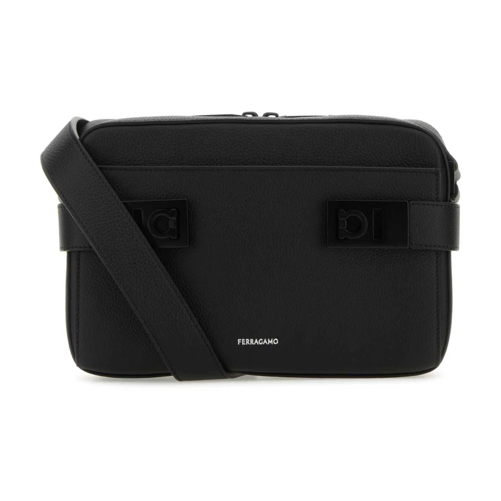 Salvatore Ferragamo Stijlvolle Zwarte Leren Crossbody Tas Black Heren