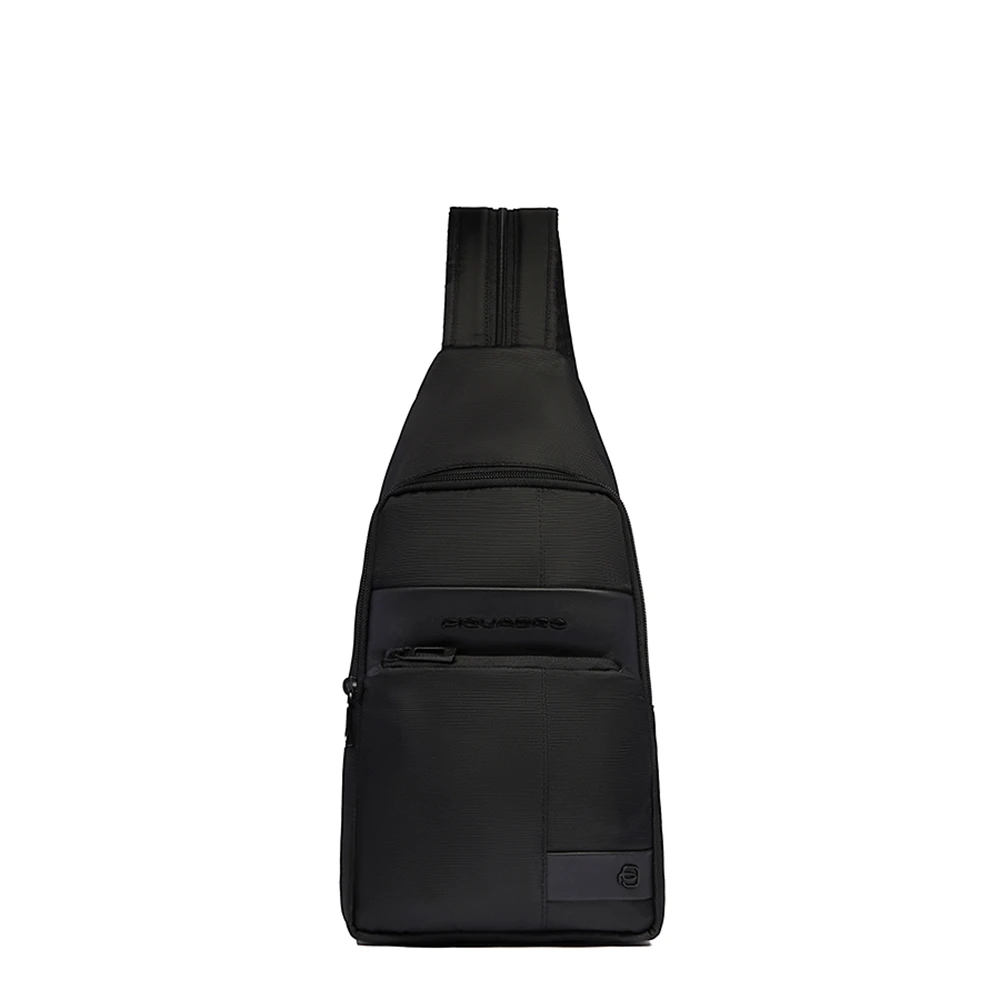 Piquadro Mannelijk Zwart Tassen Heren, One Size, Leer, Mono Sling Bag Voor I Pad Mini