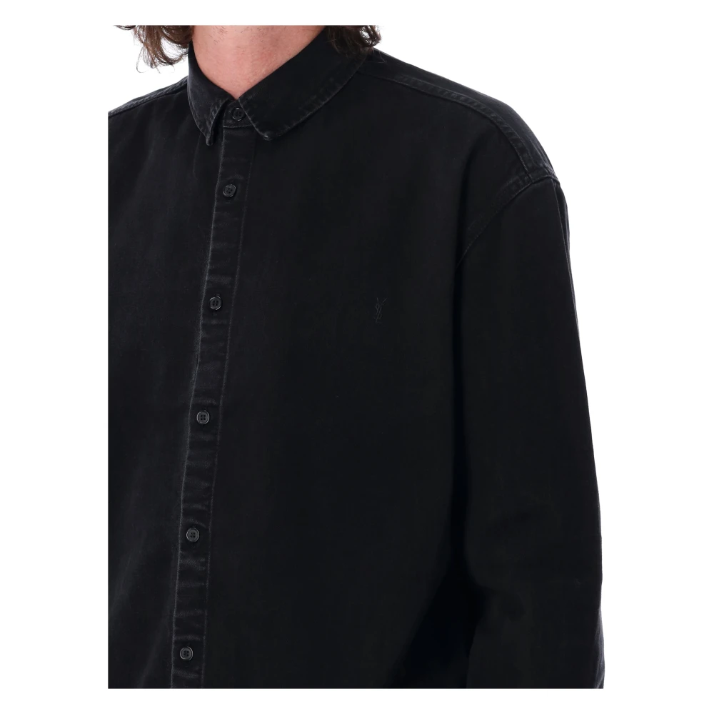 Saint Laurent Cassandre Denim Overhemd Black Heren