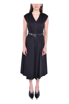 robe-midi-en-coton-raye-avec-ceinture-cloutee