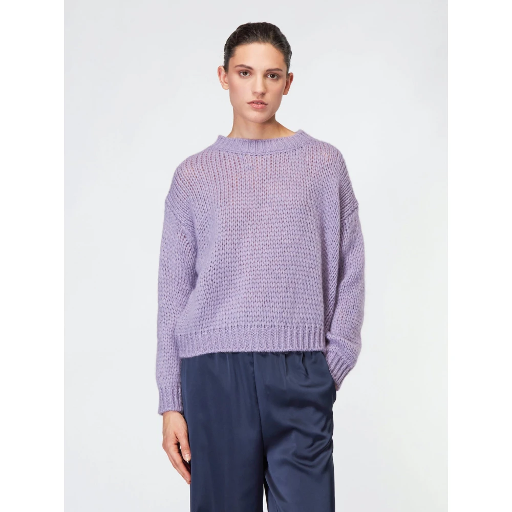 Roberto Collina Ruimvallende Alpaca Gebreide Trui Purple Dames