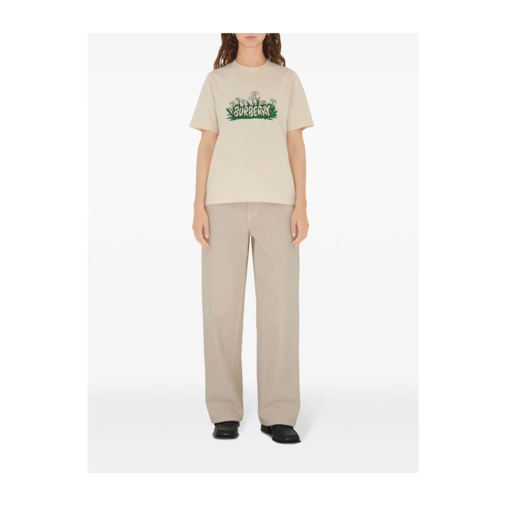 Burberry Daisy Logo Print Katoenen T-shirt Beige Dames