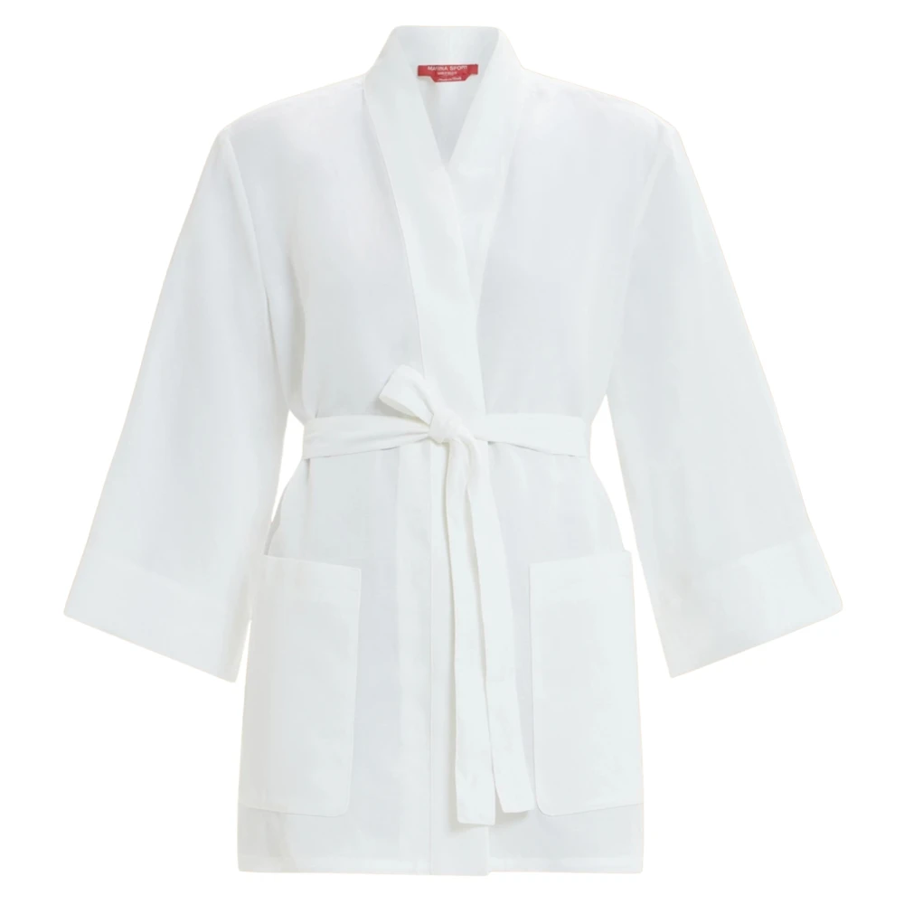 Marina Rinaldi Witte Linnen Blend Ceintuur Jas White Dames