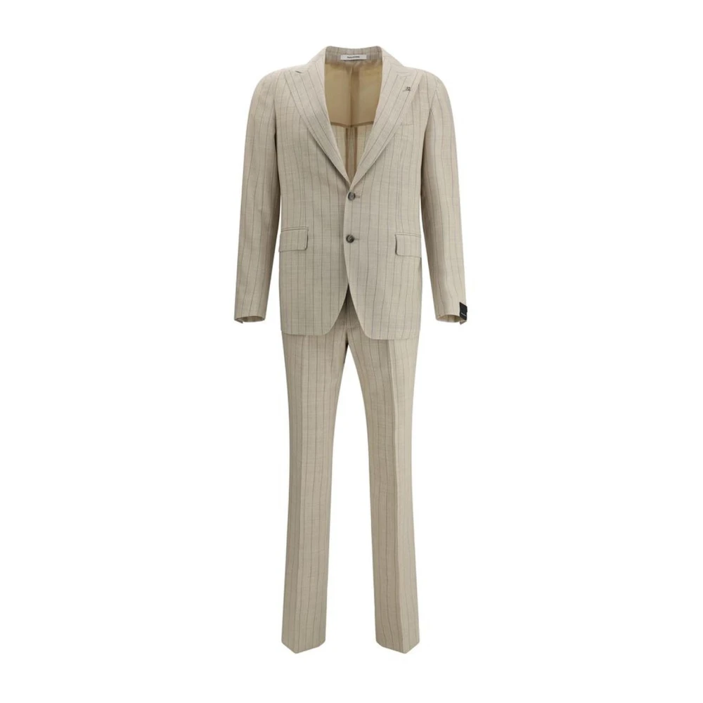 Tagliatore Vesuvio Pinstripe Suit met brede revers en slanke silhouet Beige Heren