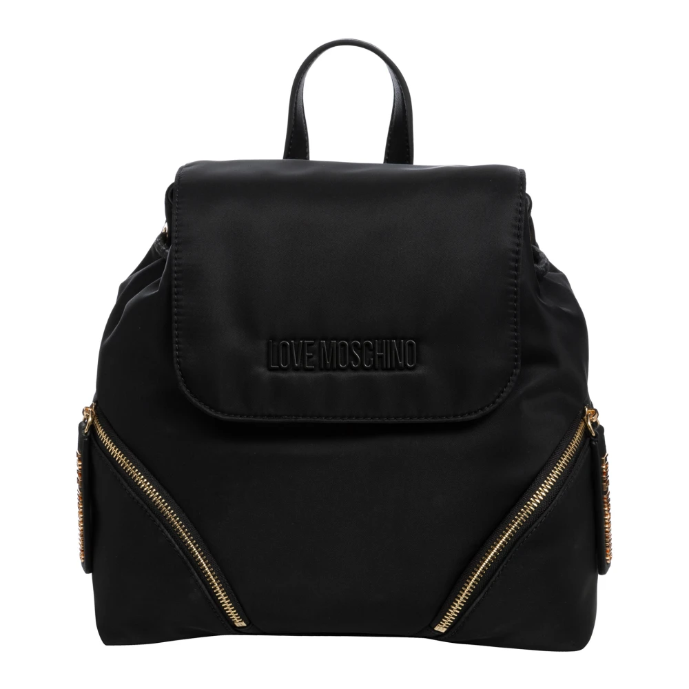 Love Moschino Zwarte Nylon Rugzak met Klep Sluiting Black Dames