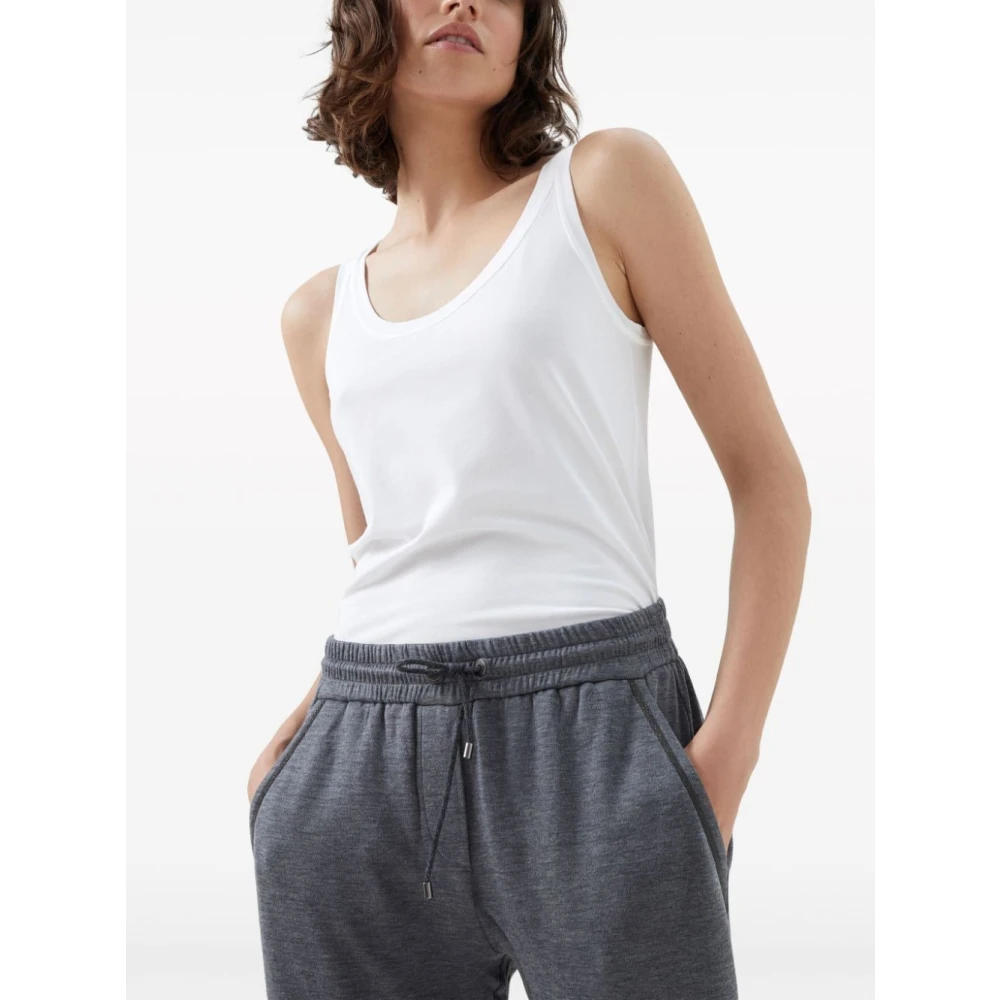 BRUNELLO CUCINELLI Grijze Katoenmix Broek met Elastische Tailleband Gray Dames