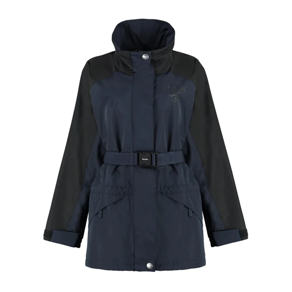 Prada Windbreaker Jas met Afneembare Riem Blue Dames