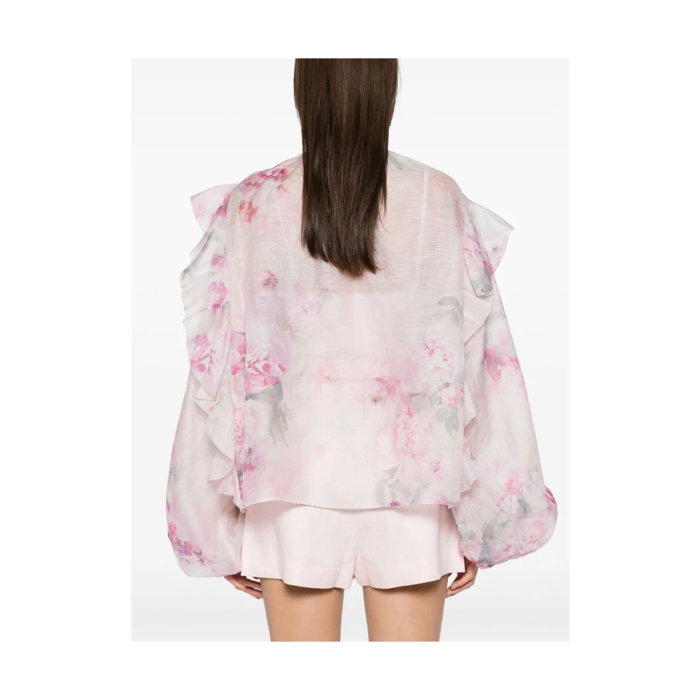 Zimmermann Lila Strik Kraag Pof Mouw Shirt Pink Dames