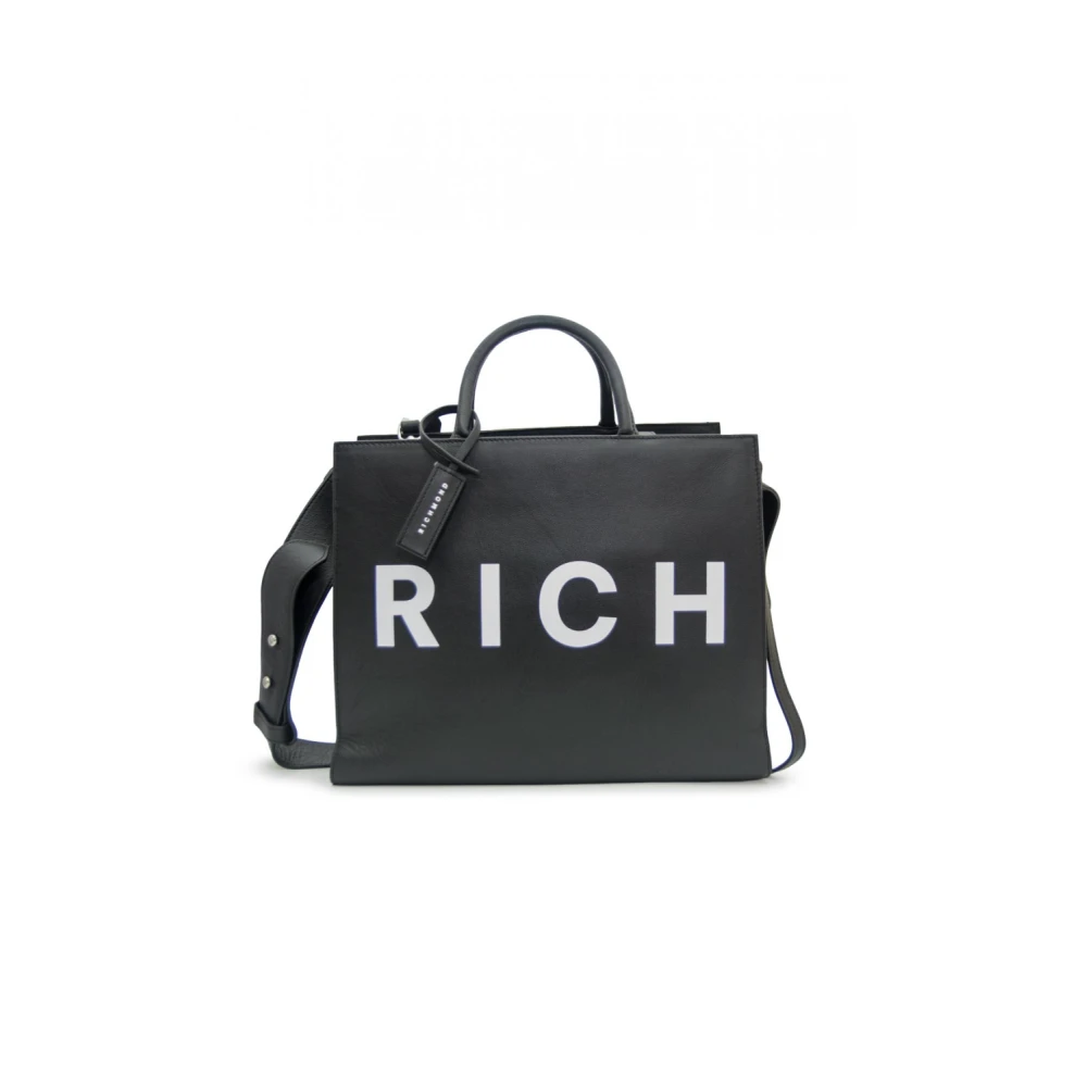 John Richmond Zwart en wit leren handtas Rwa24141Bo Black Dames