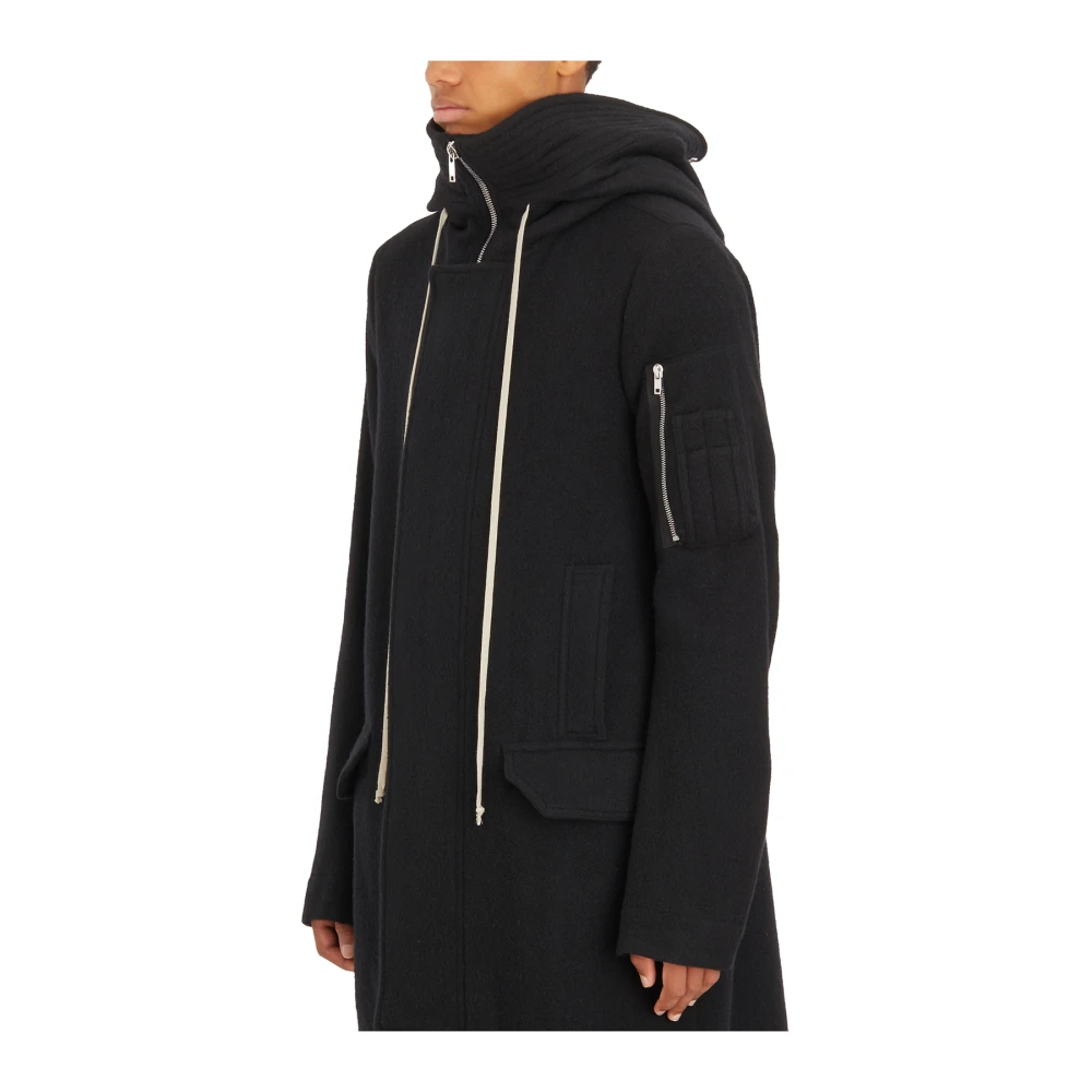 Rick Owens Zwarte Lana Megaparka Jas Black Heren