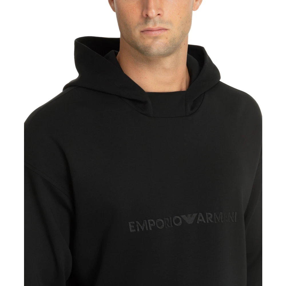 Emporio Armani Trekkoord Effen Logo Hoodie Black Heren