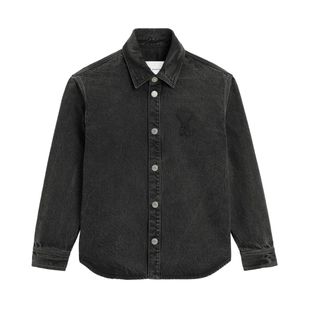 Ami Paris Men's Black De Coeur Denim Shirt