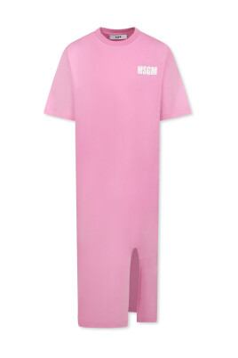 robe-rose-en-coton-a-manches-courtes-avec-logo