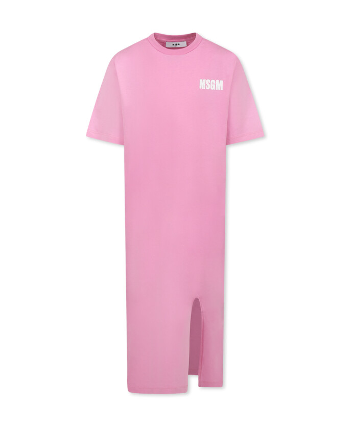 pink-cotton-short-sleeved-dress-with-logo
