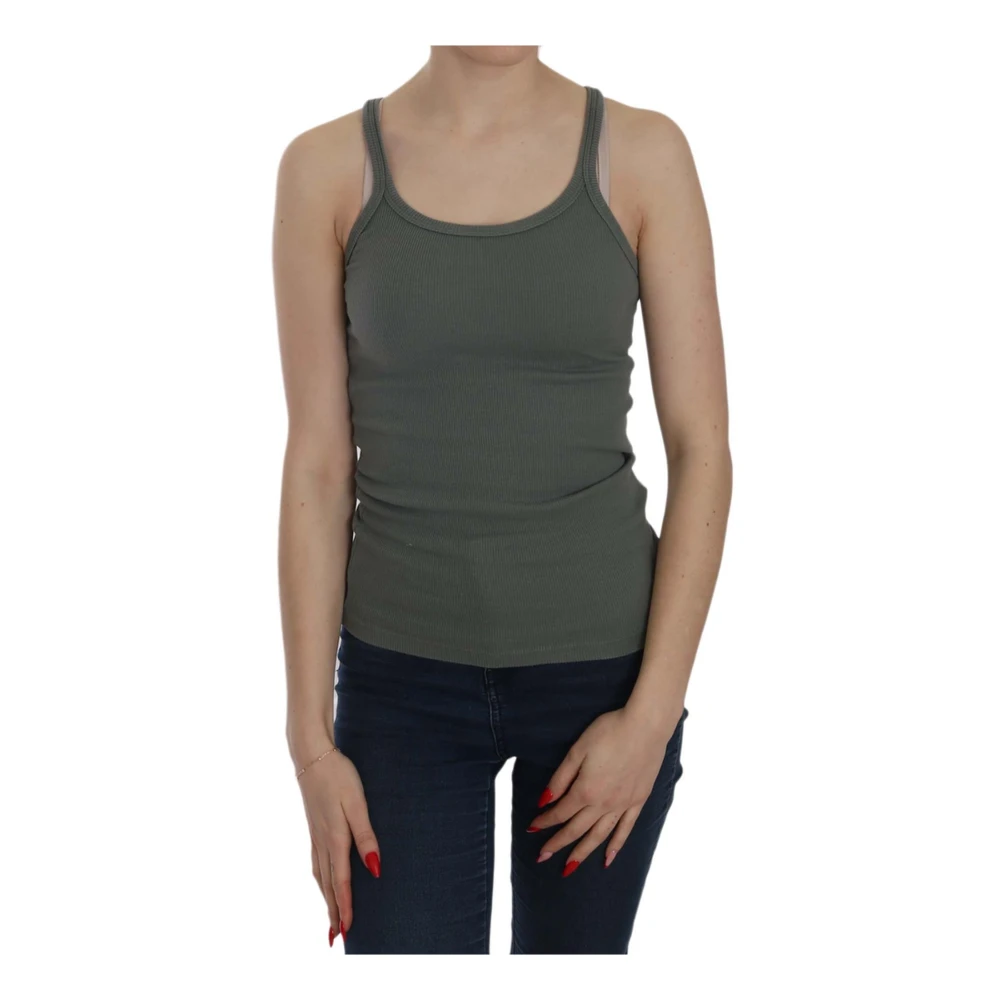 Pink Memories Women's Green Sleeveless Tops, Xs, Cotton Spaghetti Strap Blouse