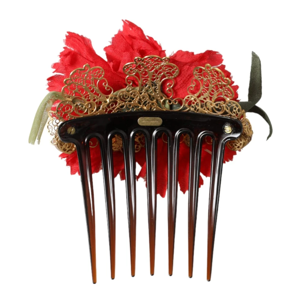 Dolce & Gabbana Zijden Bloemen Gouden Haarkam Red Dames