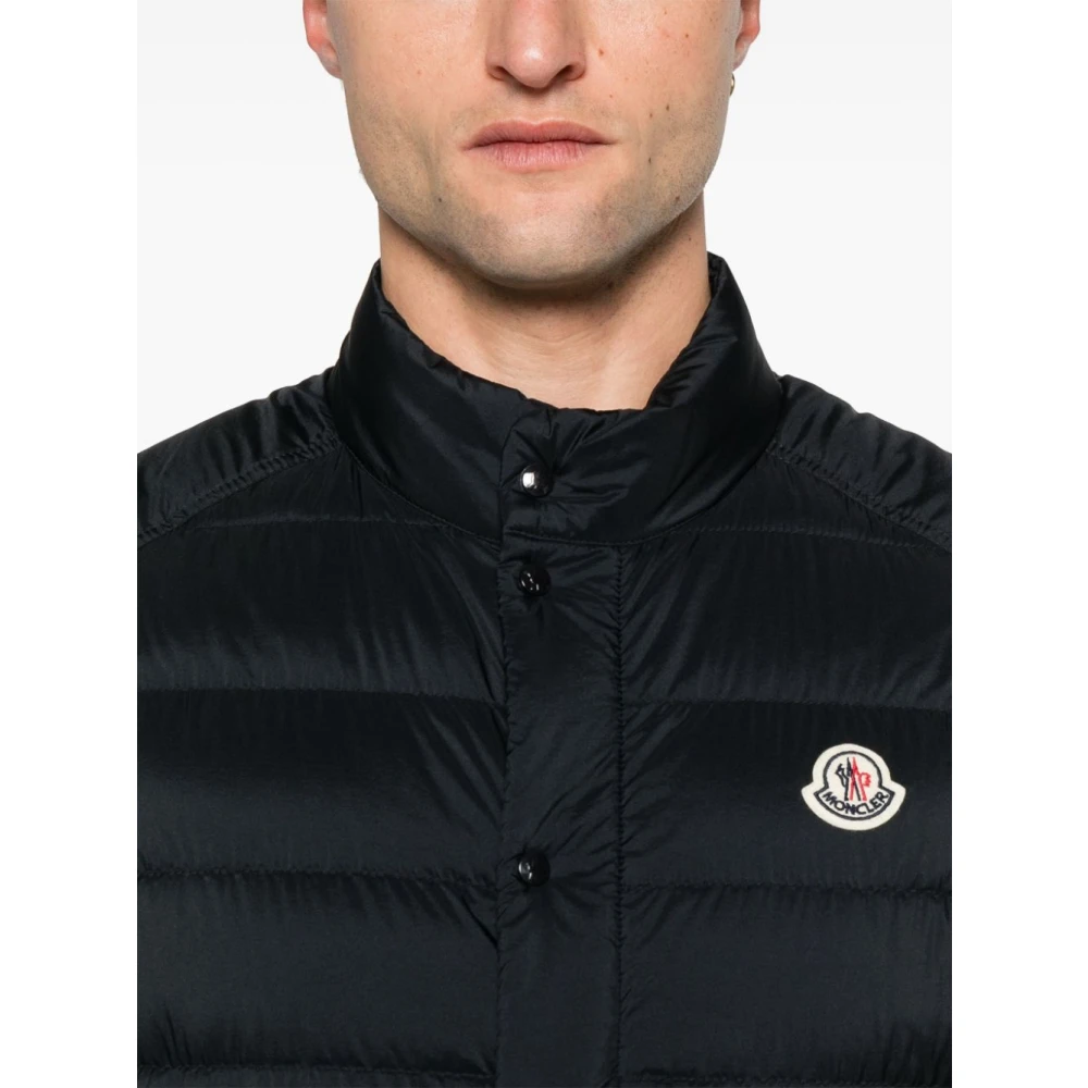 Moncler Blauwe Winterjas Voorkant Rits Sluiting Blue Heren