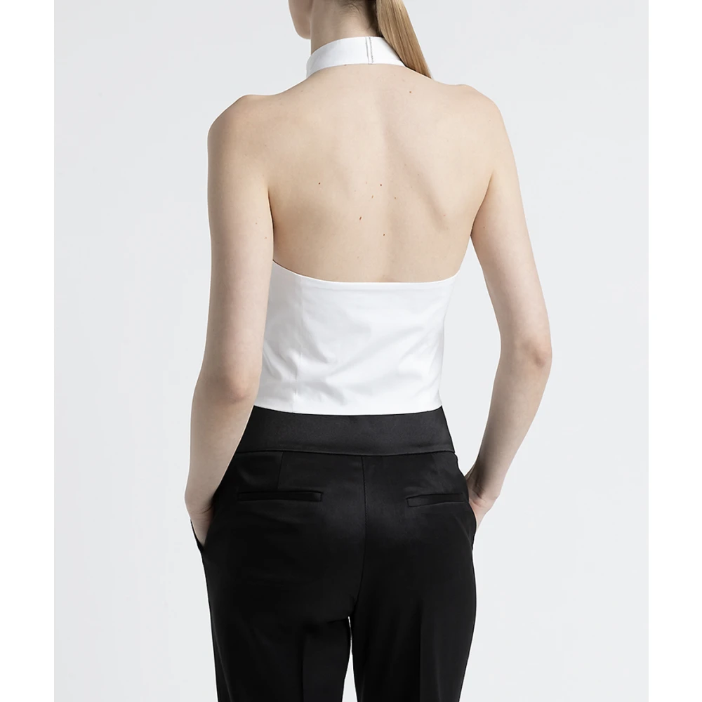 PESERICO Mouwloos shirt met tuxedo kraag White Dames