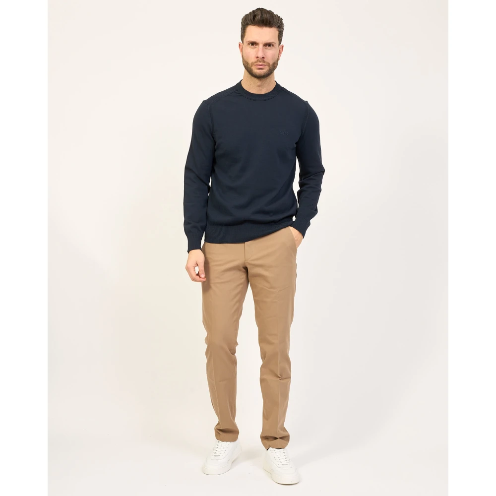 Boss Blauwe Sweater Regular Fit Geborduurd Logo Blue Heren