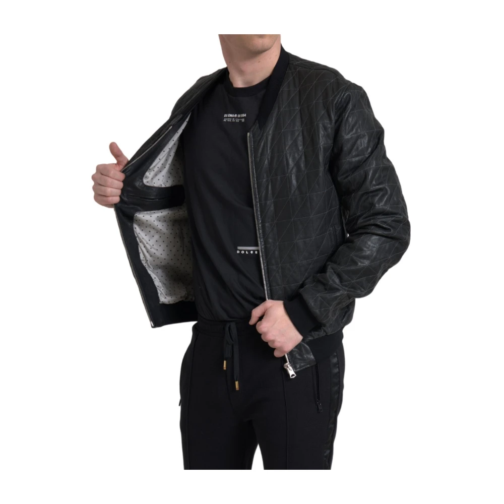 Dolce & Gabbana Elegante zwarte leren bomberjack Black Heren