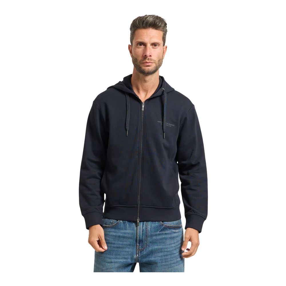 Armani Exchange Men's Cotton Zip Hooded Tracksuit in Navy, Size M - Image 3