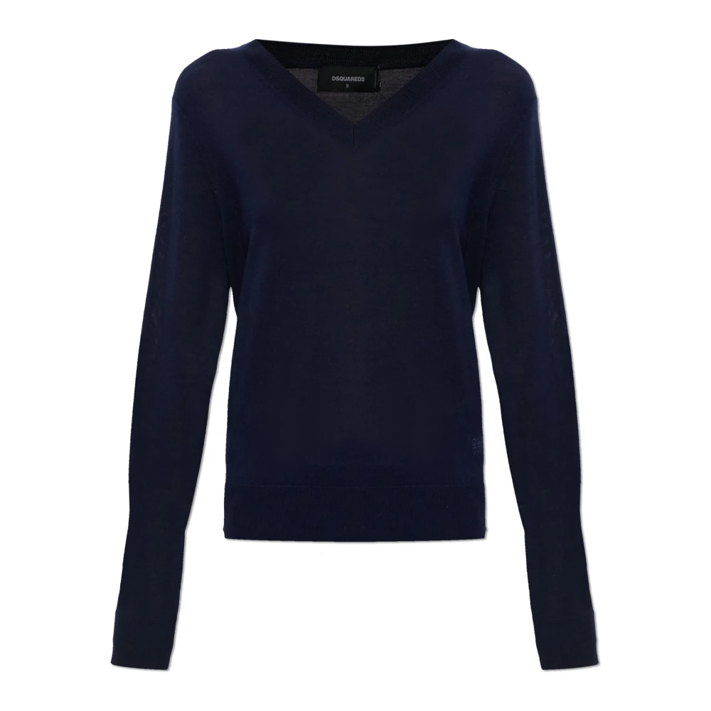 Dsquared2 Women's Blue V-Neck Jumper - V-Neck Knitwear - Xs - Knitwear