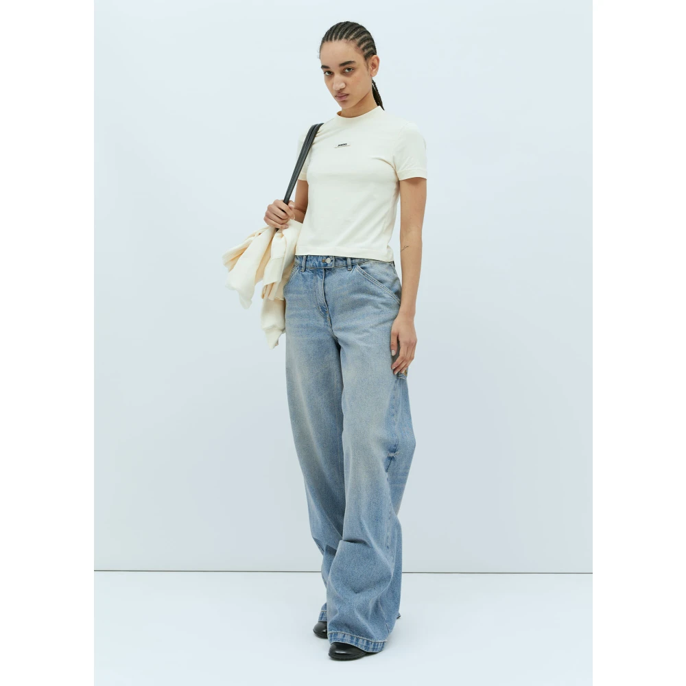 Jacquemus Katoenen Jersey Hoge Hals T-Shirt Beige Dames
