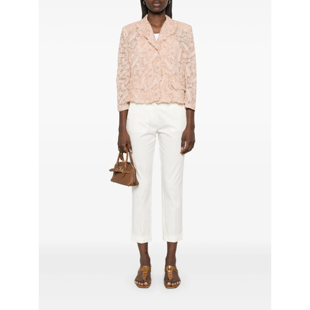 Ermanno Scervino Beige Blazer met Kant en Schoudervullingen Beige Dames