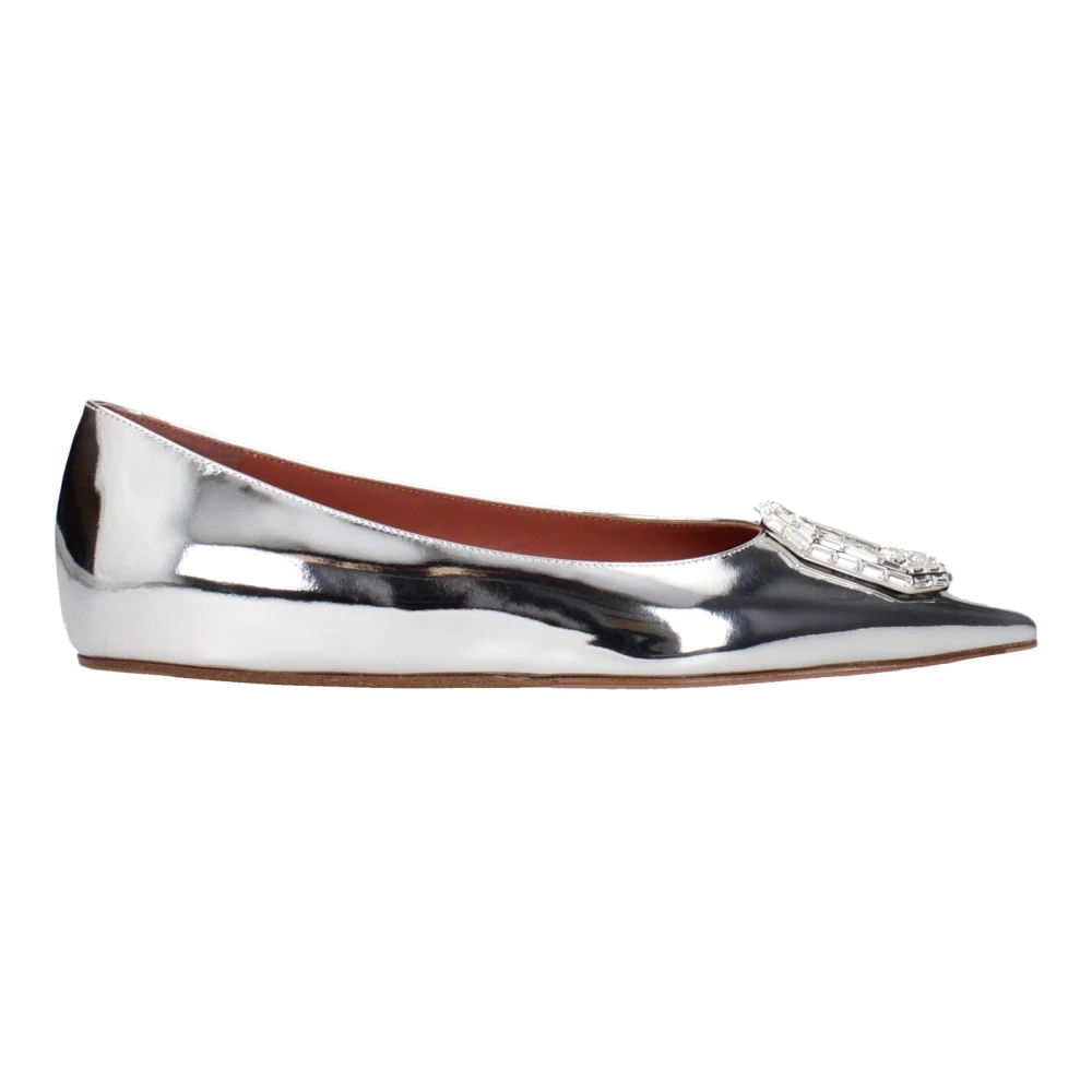 Amina Muaddi Gray Leather Ballet Flats - EU36.5/US6.5 - Image 2