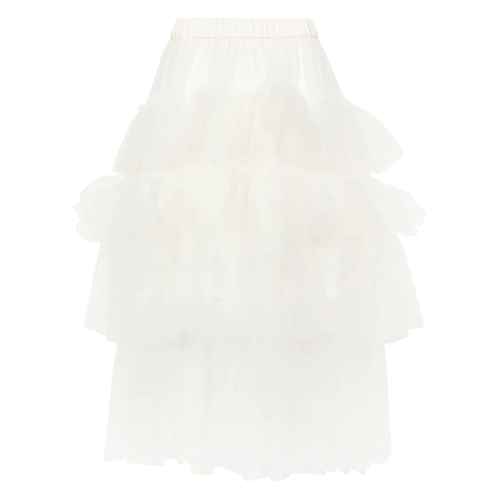 Simone Rocha Vit Tulle Ruffle Kjol Beige, Dam